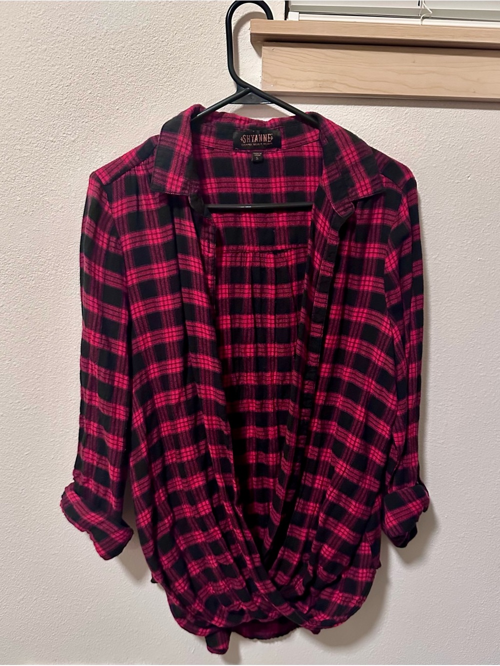 Shyanne Pink and Black Plaid Draped Button-Up